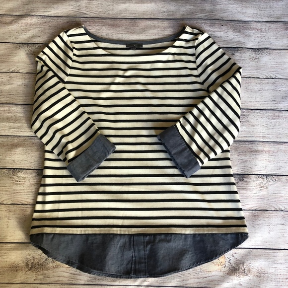 Market & Spruce Tops - NWOT Market & Spruce Striped Boatneck Chambray Top